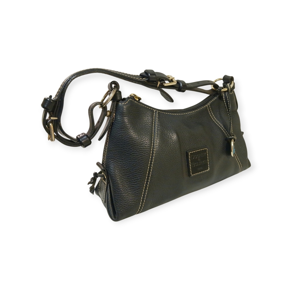 Vintage Dooney & Bourke Mini East/West Slouch Black Pebbled Leather Shoulder Bag - Picture 2 of 9